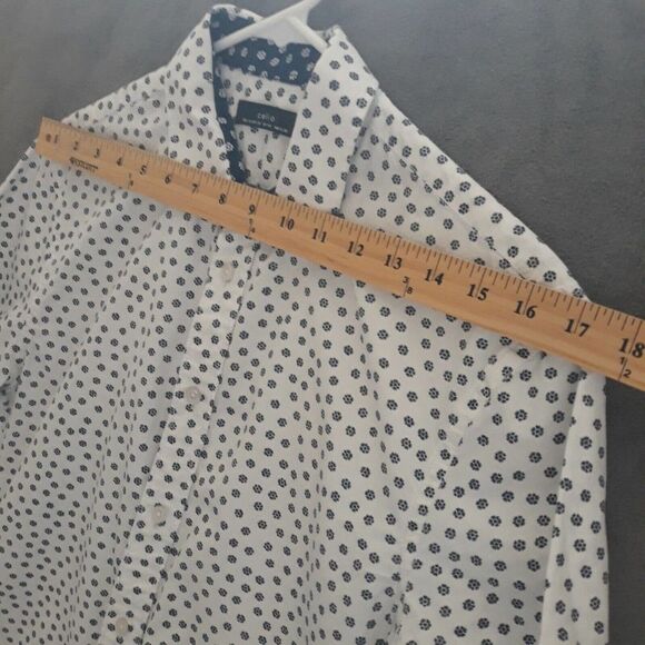 Celio Button Down Shirt Men 14 White  Short Sleeve Navy Blue Anaflor Print - Picture 6 of 11